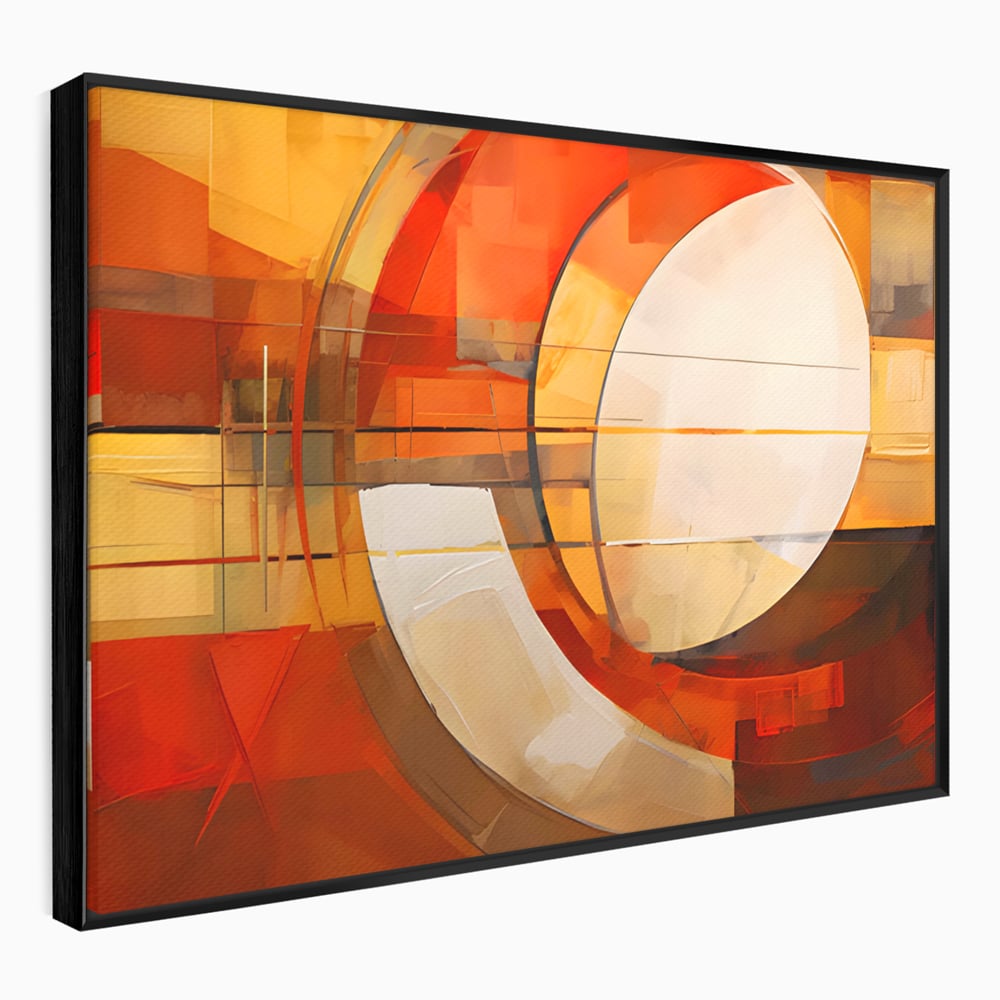 Tablou canvas cu tablou canvas cu pictura abstracta geometrica, in rama de aluminiu negru